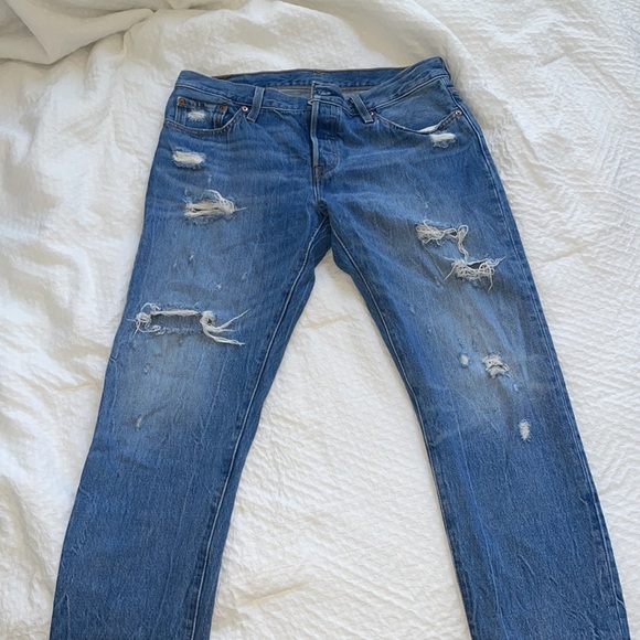 Levi’s 501 ct dark wash ripped jeans (customized and tapered) - Picture 2 of 4